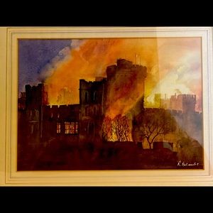 Watercolour painting The Great Windsor Castle Fire